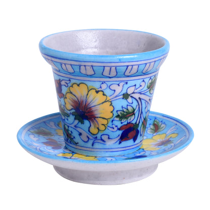 Outdoor Garden Decorative Living Room Blue Pottery Ceramic Planter with Ceramic Tray(Blue)