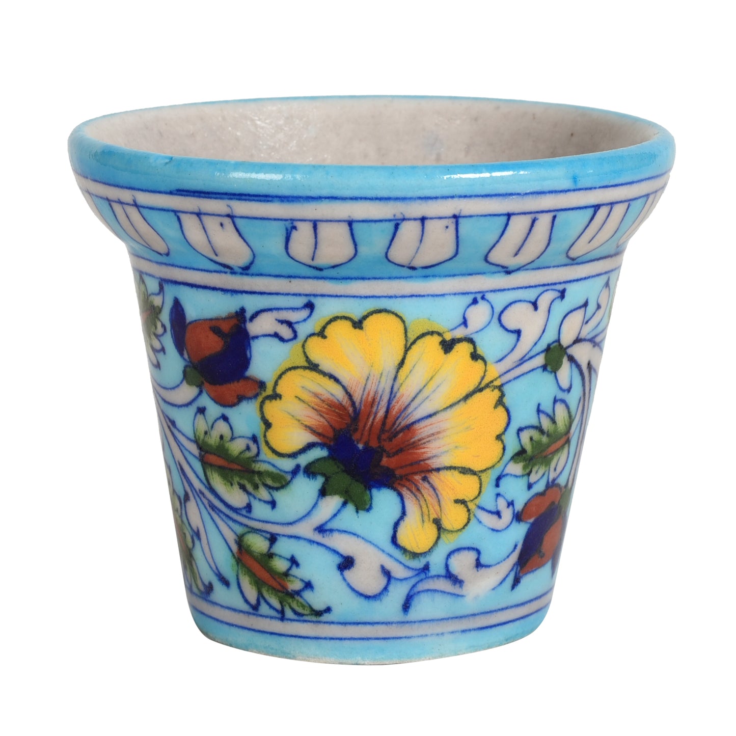 Outdoor Garden Decorative Living Room Blue Pottery Ceramic Planter with Ceramic Tray(Blue)