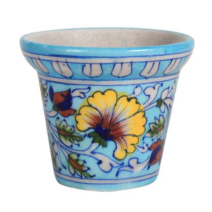 Outdoor Garden Decorative Living Room Blue Pottery Ceramic Planter with Ceramic Tray(Blue)