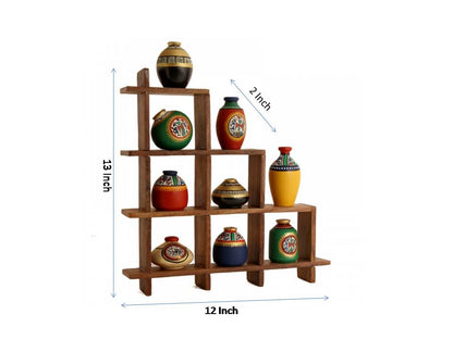 9 Warli painted pots with Sheesham Wooden Frame