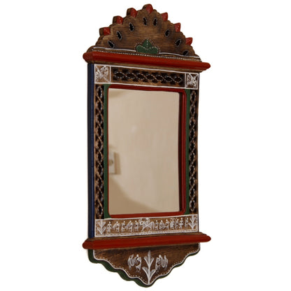 Warli Painted Wooden Wall Mirror