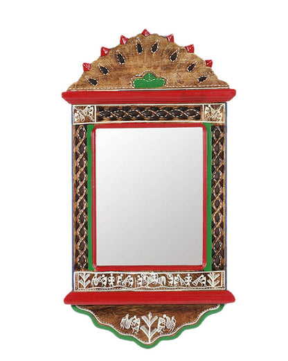 Warli Painted Wooden Wall Mirror