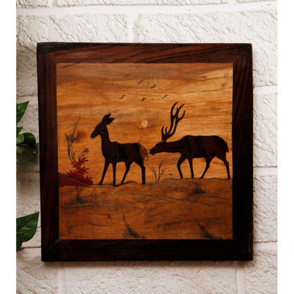 Deer Pair Wooden Inlay Wall Painting