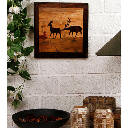 Deer Pair Wooden Inlay Wall Painting