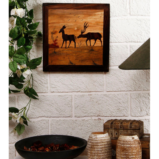 Deer Pair Wooden Inlay Wall Painting