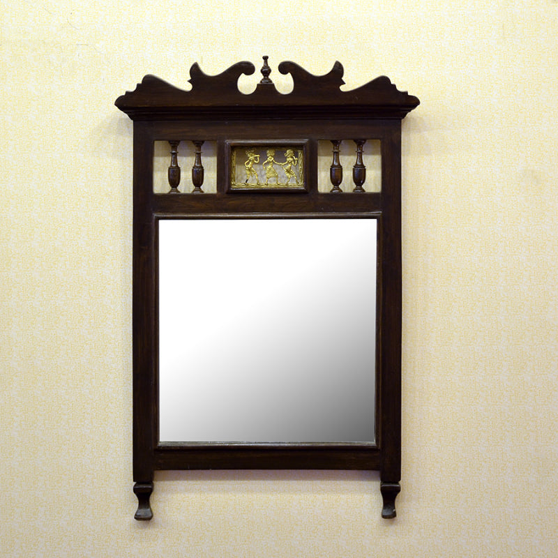 Wooden Dhokra brown Mirror