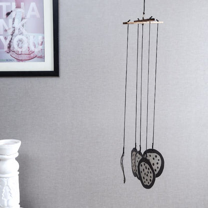 ceramic white & black round dots 5 wings wind chime