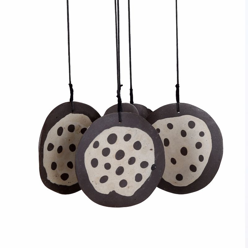 ceramic white & black round dots 5 wings wind chime