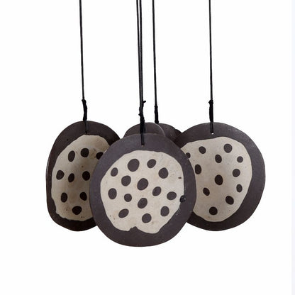 ceramic white & black round dots 5 wings wind chime