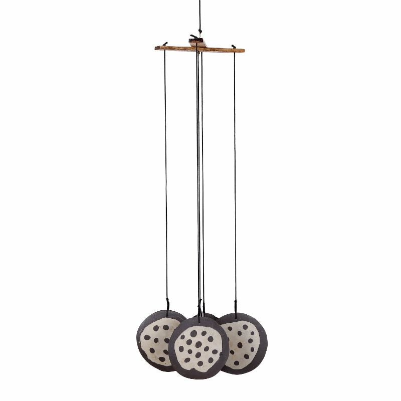 ceramic white & black round dots 5 wings wind chime
