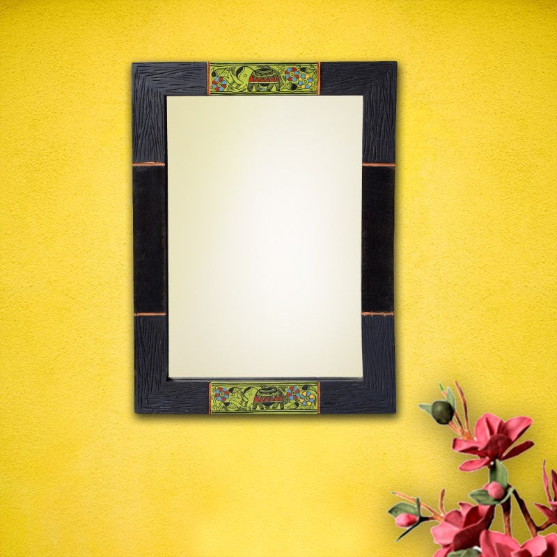 Sheesham Wood handpainted madhubani art wall mirror