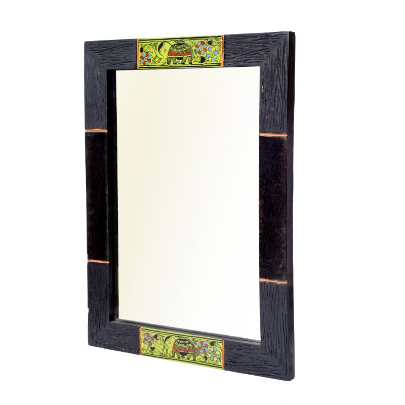 Sheesham Wood handpainted madhubani art wall mirror