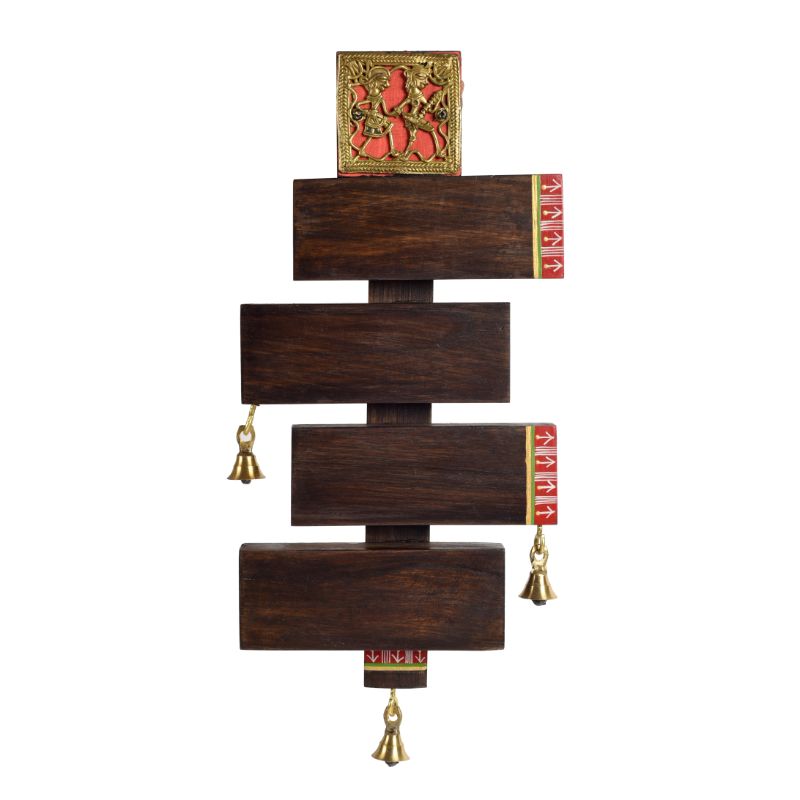 Warli Art Mango Wood and Brass Plain Name Plate (5.5 X 1.5 X 14 Inch, Brown)