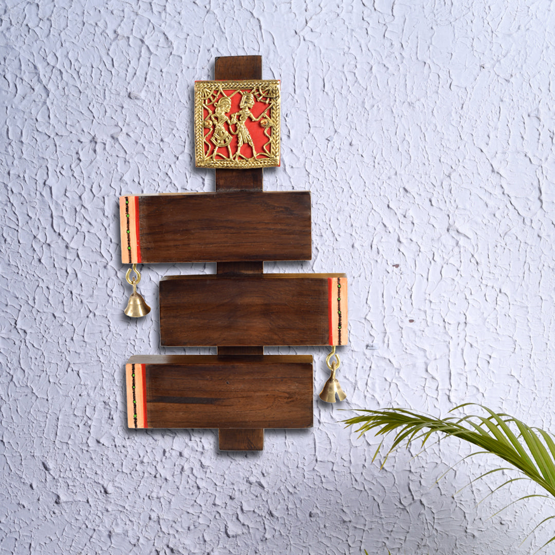 Warli Art Mango Wood and Brass Plain Name Plate (6 X 1.5 X 12 Inch, Brown)