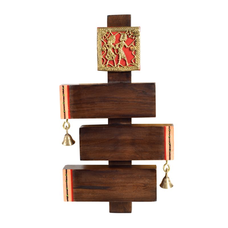 Warli Art Mango Wood and Brass Plain Name Plate (6 X 1.5 X 12 Inch, Brown)