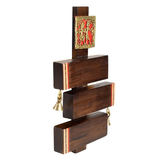 Warli Art Mango Wood and Brass Plain Name Plate (6 X 1.5 X 12 Inch, Brown)