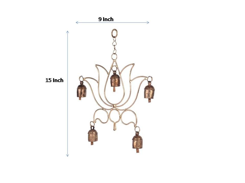 lotus shape having 5 Copper Bells Antique Finished Wind Chime (Jhoomar) for Home decor