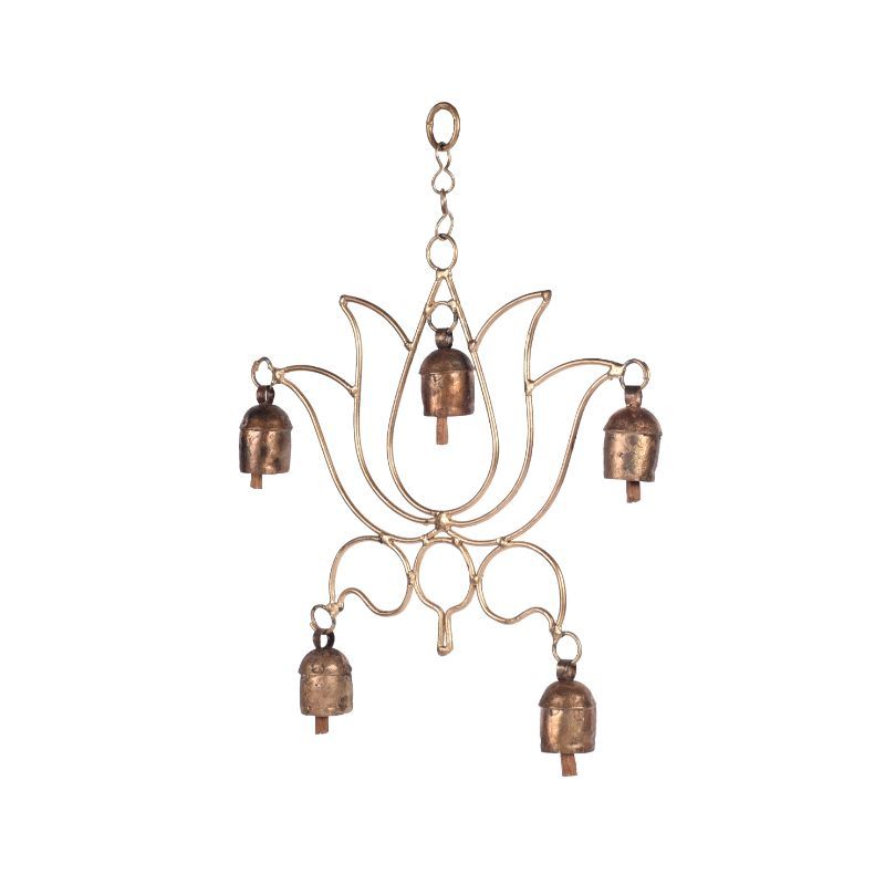 lotus shape having 5 Copper Bells Antique Finished Wind Chime (Jhoomar) for Home decor