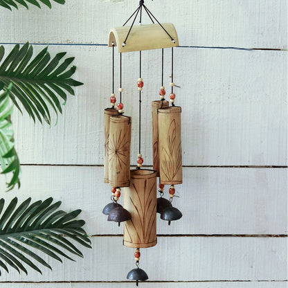 "5 Tubes" antique bamboo windchime with copper bells