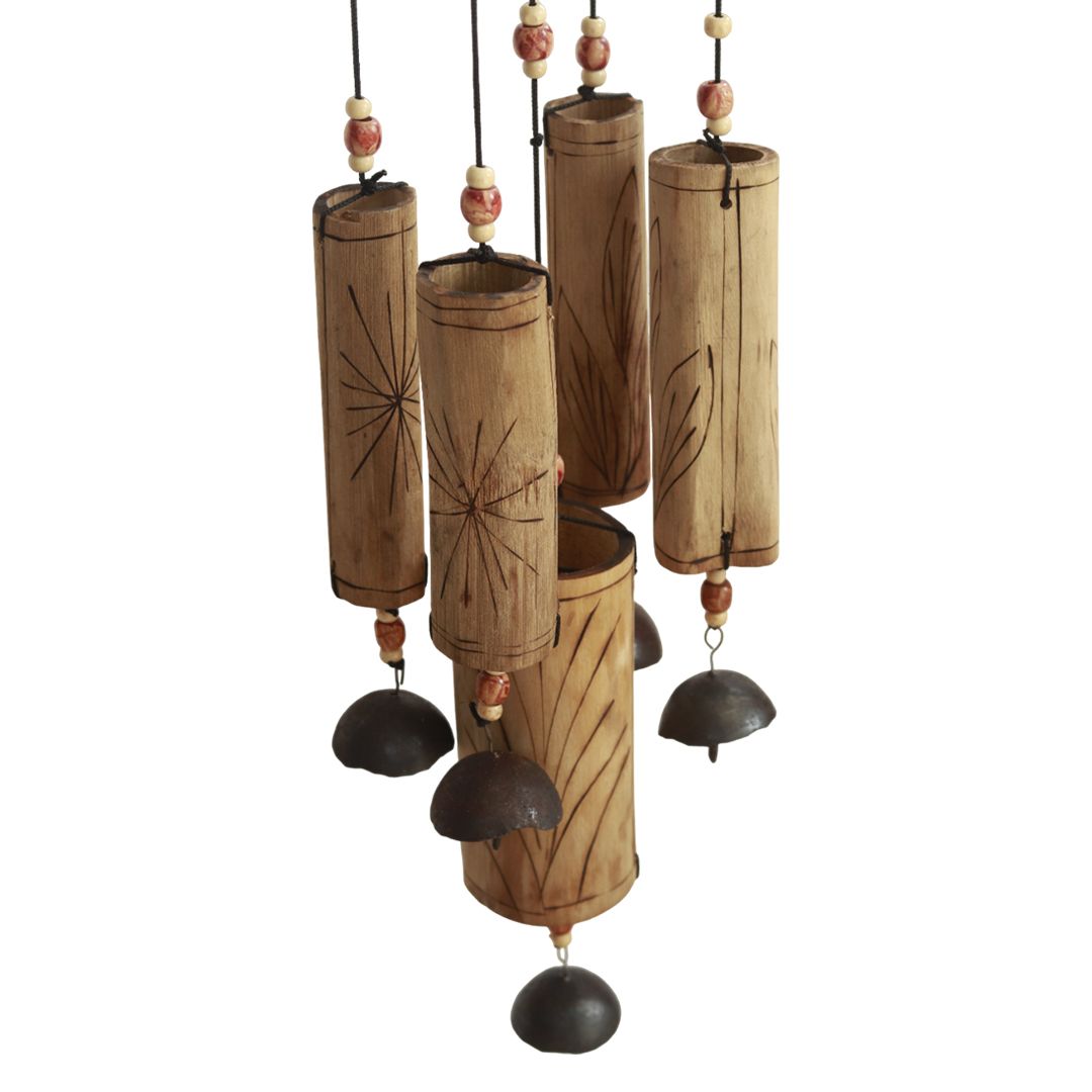 "5 Tubes" antique bamboo windchime with copper bells