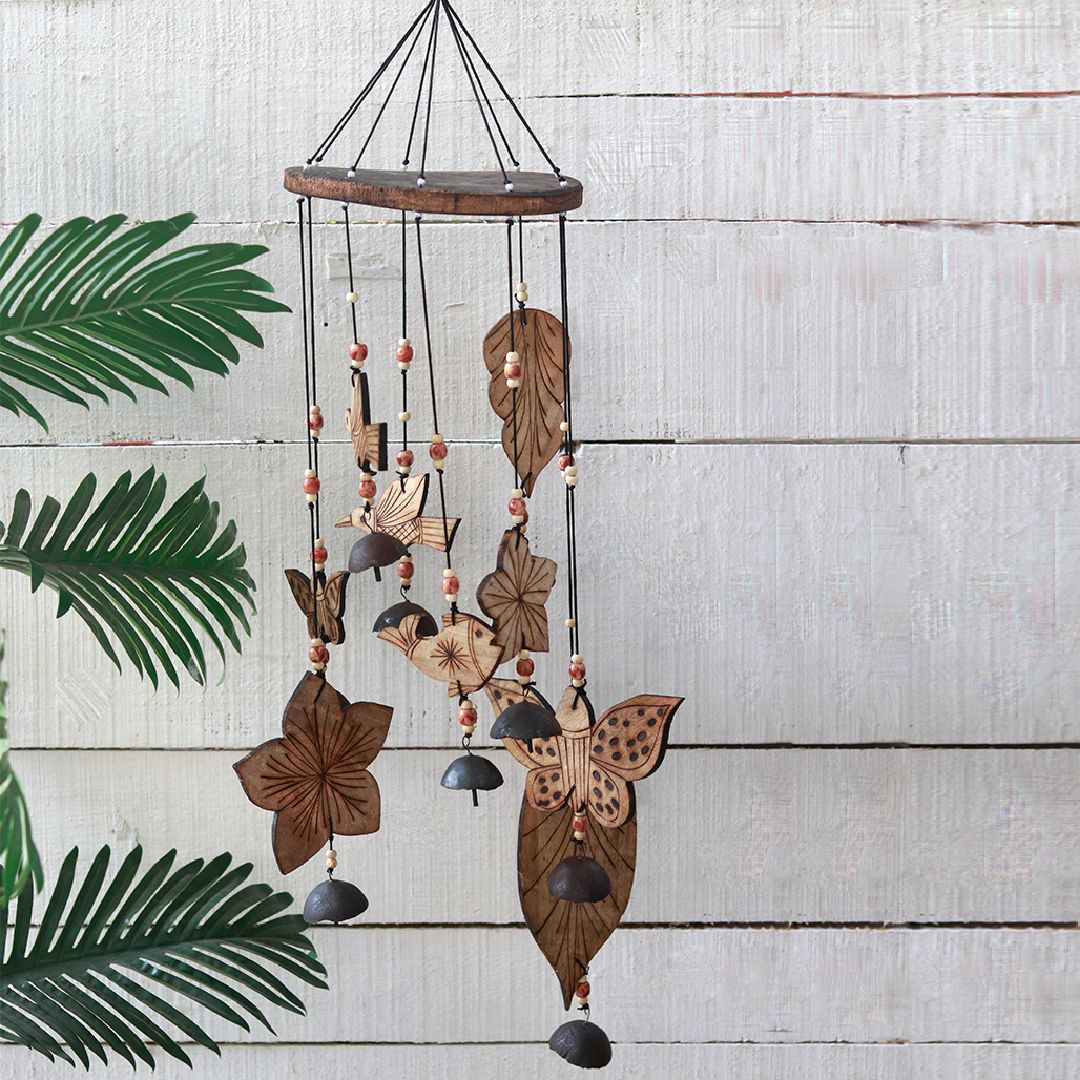 "Clinkering Songbirds" antique bamboo windchime with copper bells