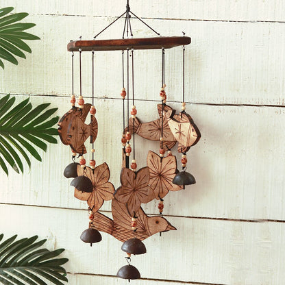 "Celestial Fishes" antique bamboo windchime with copper bells