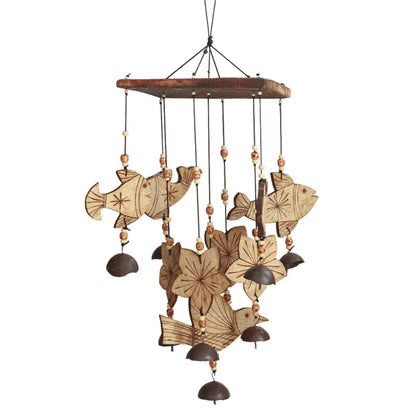 "Celestial Fishes" antique bamboo windchime with copper bells