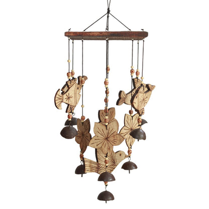 "Celestial Fishes" antique bamboo windchime with copper bells