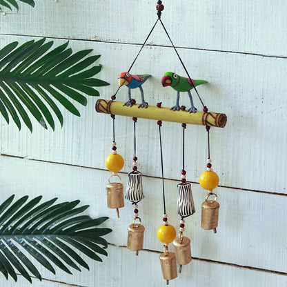 multicolor "Duo Birdcollection" wooden windchime with copper bells