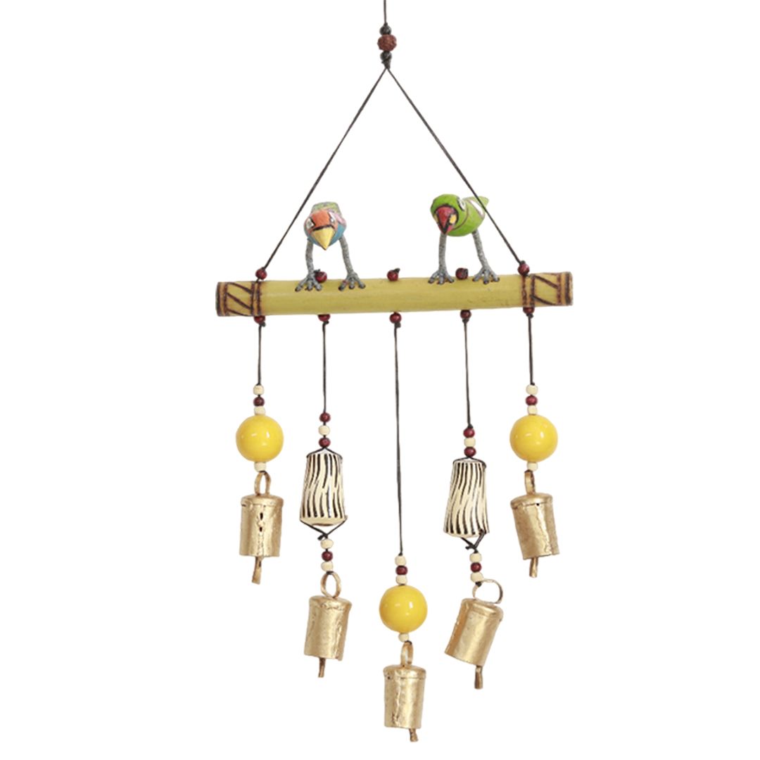 multicolor "Duo Birdcollection" wooden windchime with copper bells