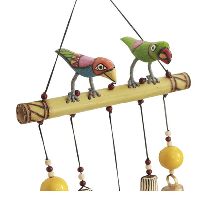 multicolor "Duo Birdcollection" wooden windchime with copper bells