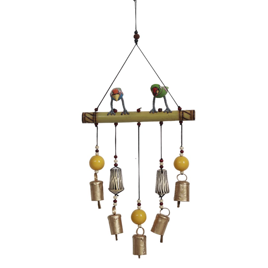 multicolor "Duo Birdcollection" wooden windchime with copper bells