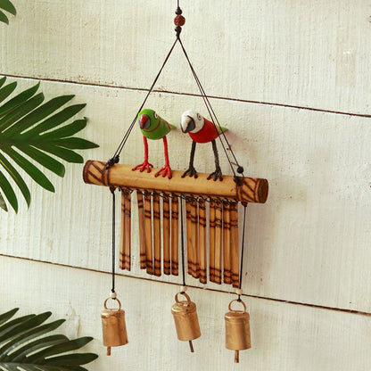 multicolor "Duo "Clinkering Songbirds" wooden windchime with copper bells