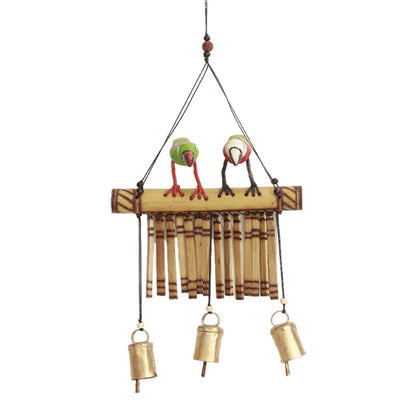 multicolor "Duo "Clinkering Songbirds" wooden windchime with copper bells