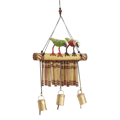 multicolor "Duo "Clinkering Songbirds" wooden windchime with copper bells