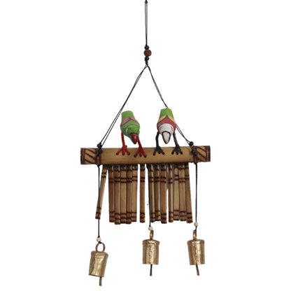 multicolor "Duo "Clinkering Songbirds" wooden windchime with copper bells