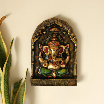 "Ganesha Statue" fiber procession wall art in wooden frame