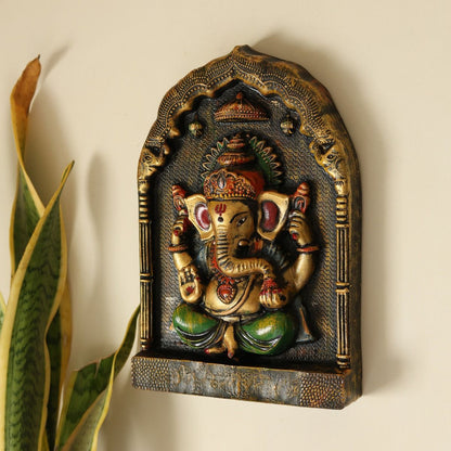 "Ganesha Statue" fiber procession wall art in wooden frame