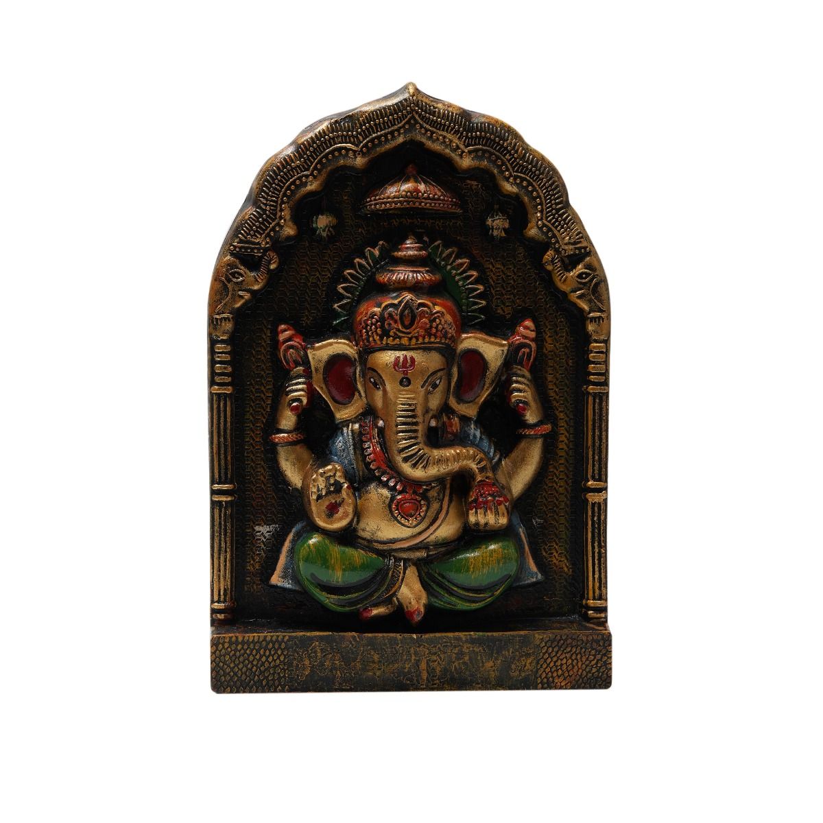 "Ganesha Statue" fiber procession wall art in wooden frame