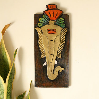 "Tusker Ganesha" fiber procession wall art in wooden frame