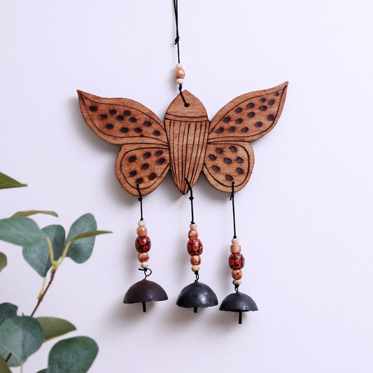 "Butterfly Motif" bamboo windchime with embedded bells