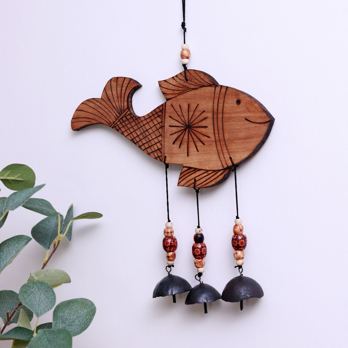 "Fish Motif" bamboo windchime with embedded bells