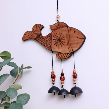 "Fish Motif" bamboo windchime with embedded bells