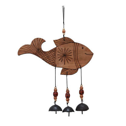 "Fish Motif" bamboo windchime with embedded bells