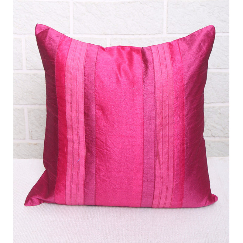 Pink Patch Stripe Silk Cushion Cover (Set of 5)