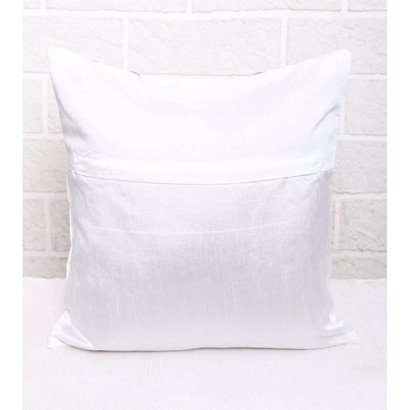 Pink & White Patch Stripe Silk Cushion Cover (Set of 5)