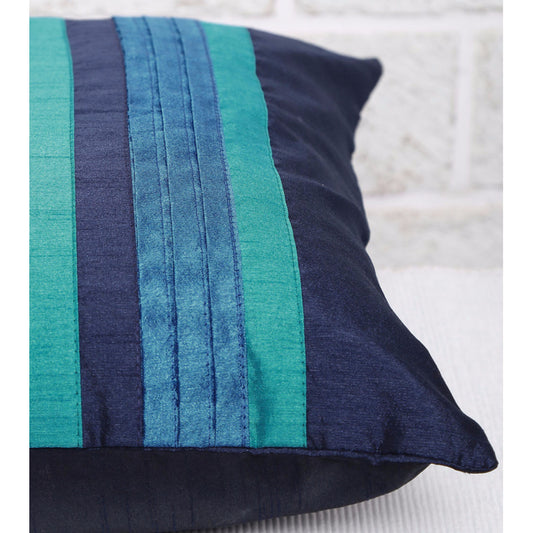 Blue Patch Stripe Silk Cushion Cover (Set of 5)