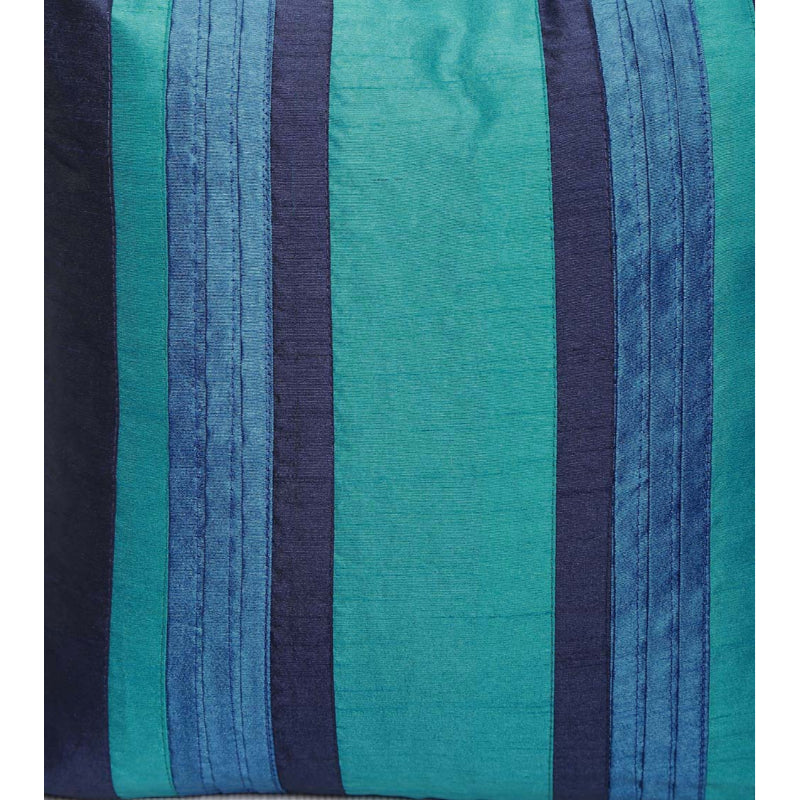 Blue Patch Stripe Silk Cushion Cover (Set of 5)