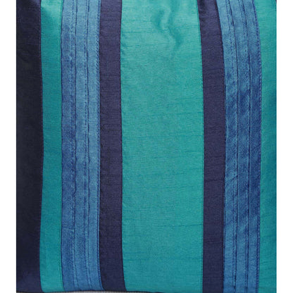 Blue Patch Stripe Silk Cushion Cover (Set of 5)