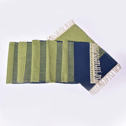 handwooven cotton dining table placemats(Green & Blue, Set of 6)